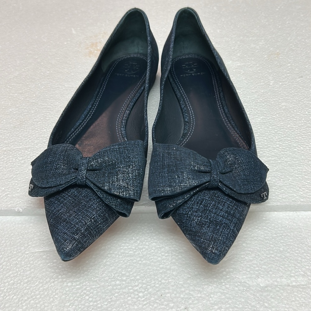 Tory Burch Black and Blue Flats with Velvet Finish